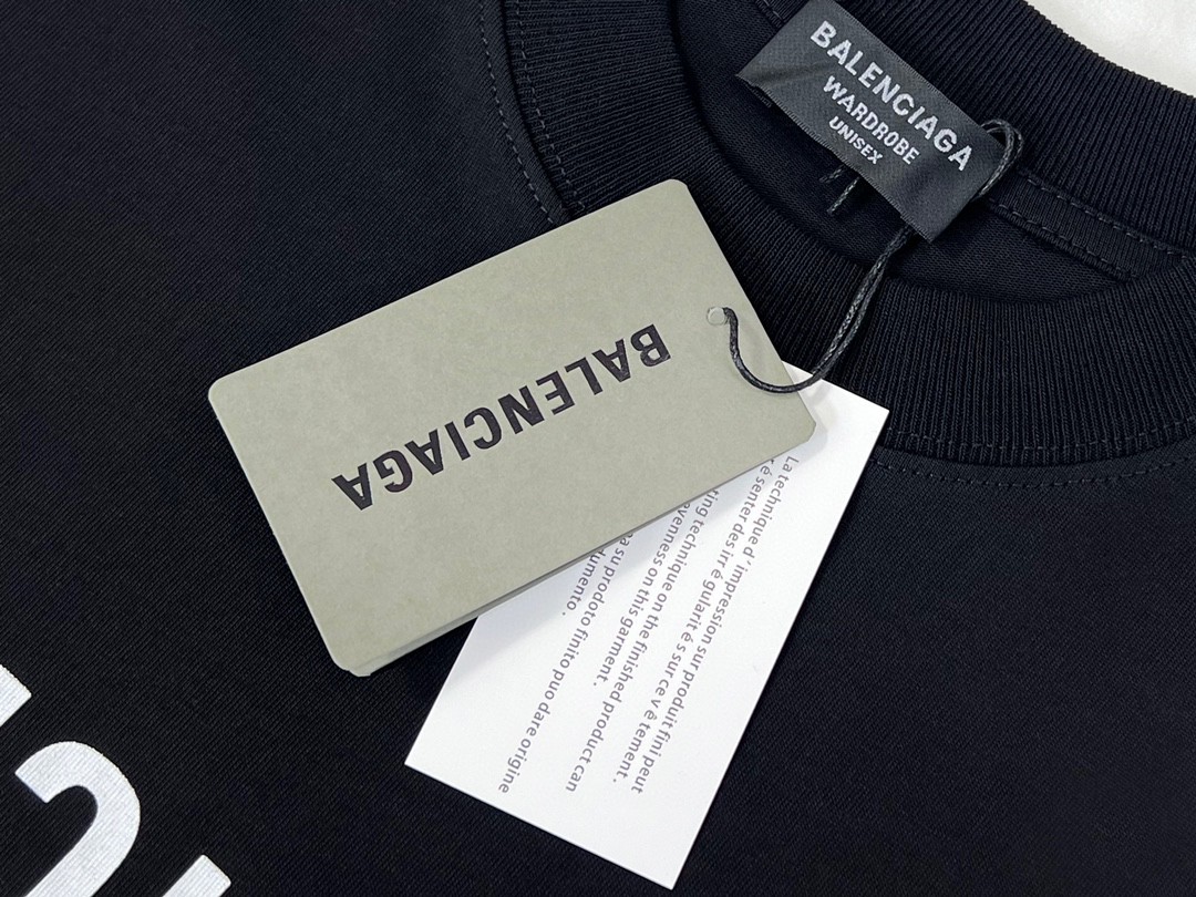 Balenciaga SS23 Logo 字母印花 黑色 T 恤 圆领 夏季 男女同款 612966TNVR21070
