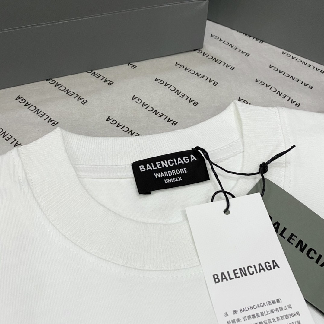 Balenciaga SS23 Logo 字母印花 白色 T 恤 圆领 夏季 男女同款 612966TNVV89784
