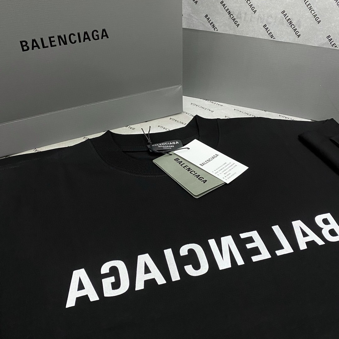 Balenciaga SS23 Logo 字母印花 黑色 T 恤 圆领 夏季 男女同款 612966TNVR21070