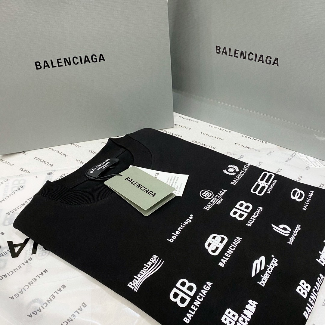 Balenciaga SS23字母 Logo 印花 黑色 T 恤 圆领 夏季 男女同款 712398TNVQ71070