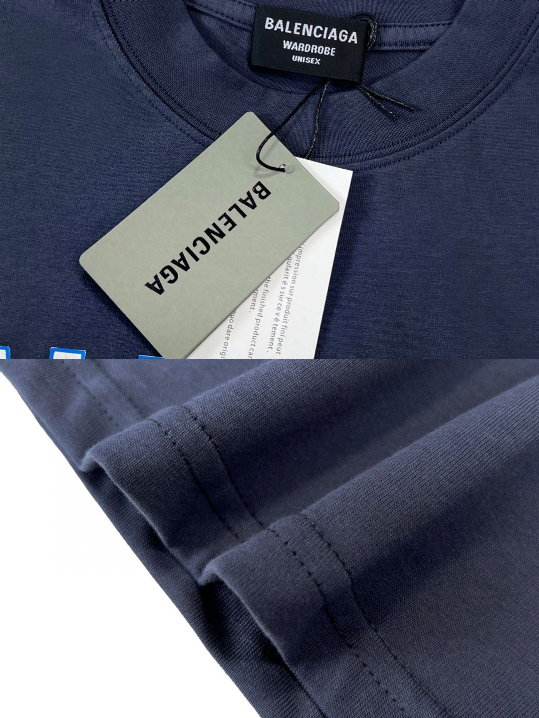 Balenciaga SS22 麦穗 Logo 胸前徽标图案印花 深蓝色 T 恤 圆领 夏季 男女同款 612966TMV954140