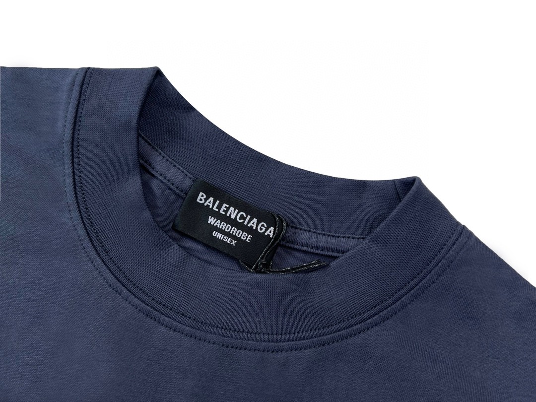 Balenciaga SS22 麦穗 Logo 胸前徽标图案印花 深蓝色 T 恤 圆领 夏季 男女同款 612966TMV954140