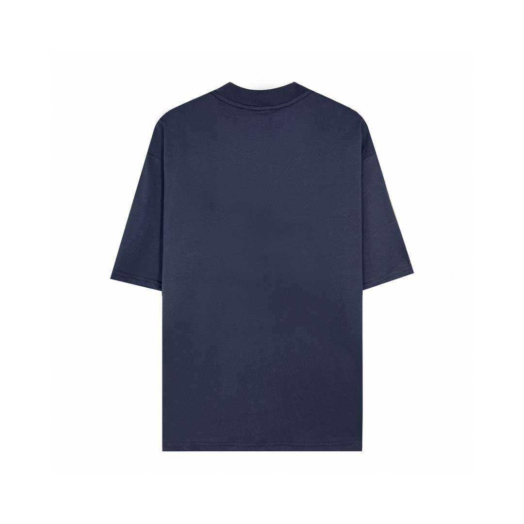 Balenciaga SS22 麦穗 Logo 胸前徽标图案印花 深蓝色 T 恤 圆领 夏季 男女同款 612966TMV954140