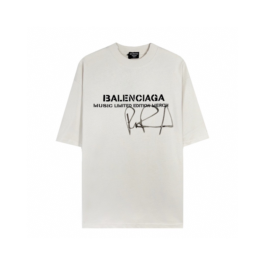 Balenciaga RuPaul 联名款 平纹字母logo 米白色 T 恤 圆领 夏季 男女同款 676589TLV579057