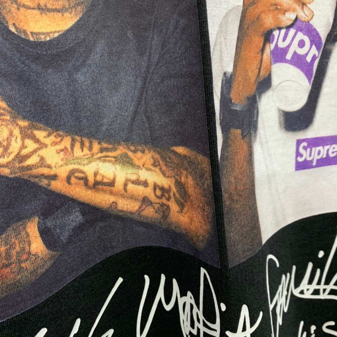 Supreme 12AW 666黑手党人物Photo 666 MAFIA TEE 黑色 圆领 短袖 T 恤 夏款 男女同款 
