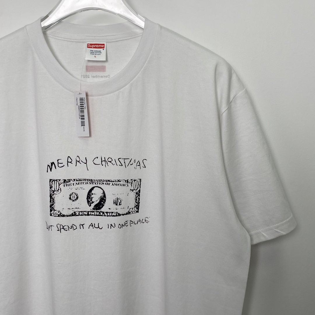Supreme Week 18 Spend It Tee 字母印花 白色 圆领 短袖 T 恤 夏款  男女同款 SUP-FW21-373