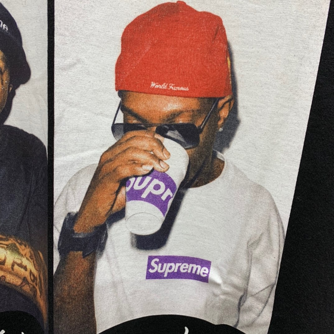 Supreme 12AW 666黑手党人物Photo 666 MAFIA TEE 黑色 圆领 短袖 T 恤 夏款 男女同款 