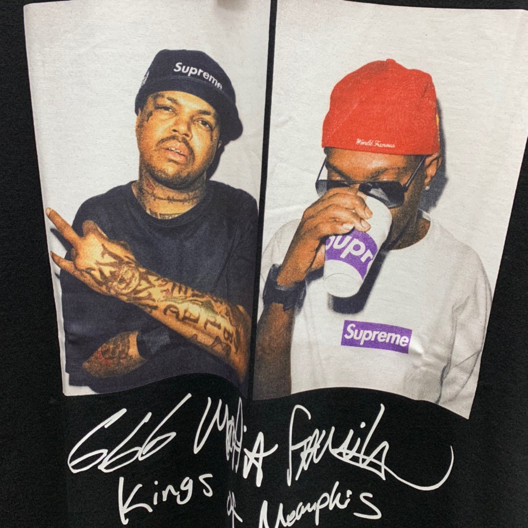 Supreme 12AW 666黑手党人物Photo 666 MAFIA TEE 黑色 圆领 短袖 T 恤 夏款 男女同款 