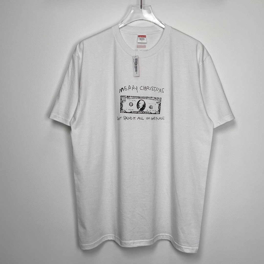 Supreme Week 18 Spend It Tee 字母印花 白色 圆领 短袖 T 恤 夏款  男女同款 SUP-FW21-373
