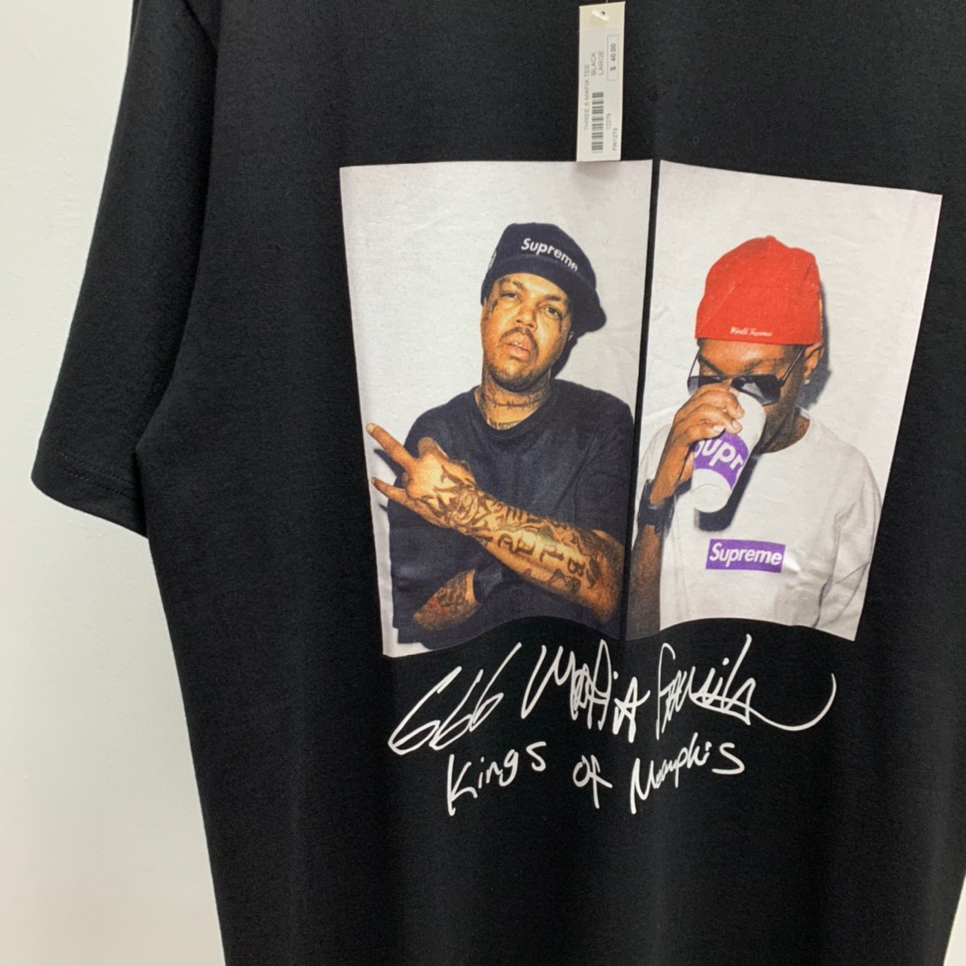 Supreme 12AW 666黑手党人物Photo 666 MAFIA TEE 黑色 圆领 短袖 T 恤 夏款 男女同款 
