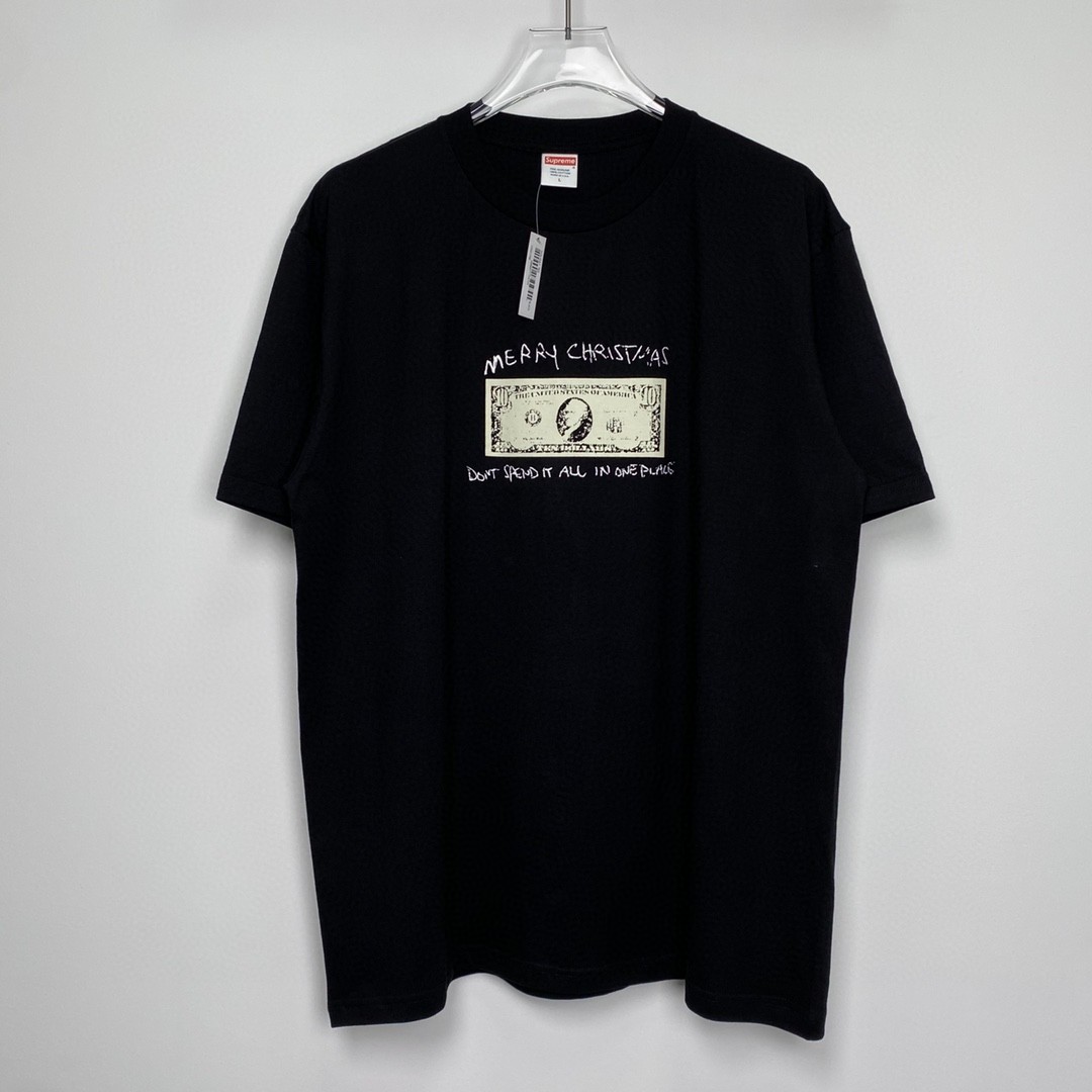 Supreme Week 18 Spend It Tee 字母印花 黑色 圆领 短袖 T 恤 夏款  男女同款 SUP-FW21-373