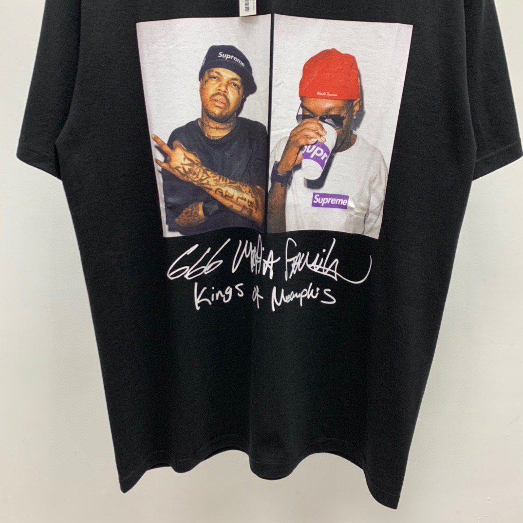 Supreme 12AW 666黑手党人物Photo 666 MAFIA TEE 黑色 圆领 短袖 T 恤 夏款 男女同款 