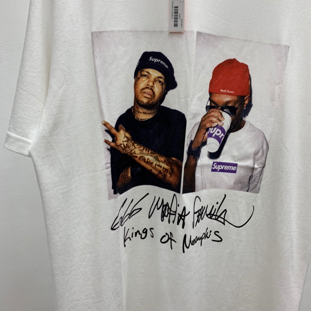 Supreme 12AW 666黑手党人物Photo 666 MAFIA TEE 白色 圆领 短袖 T 恤 夏款 男女同款 