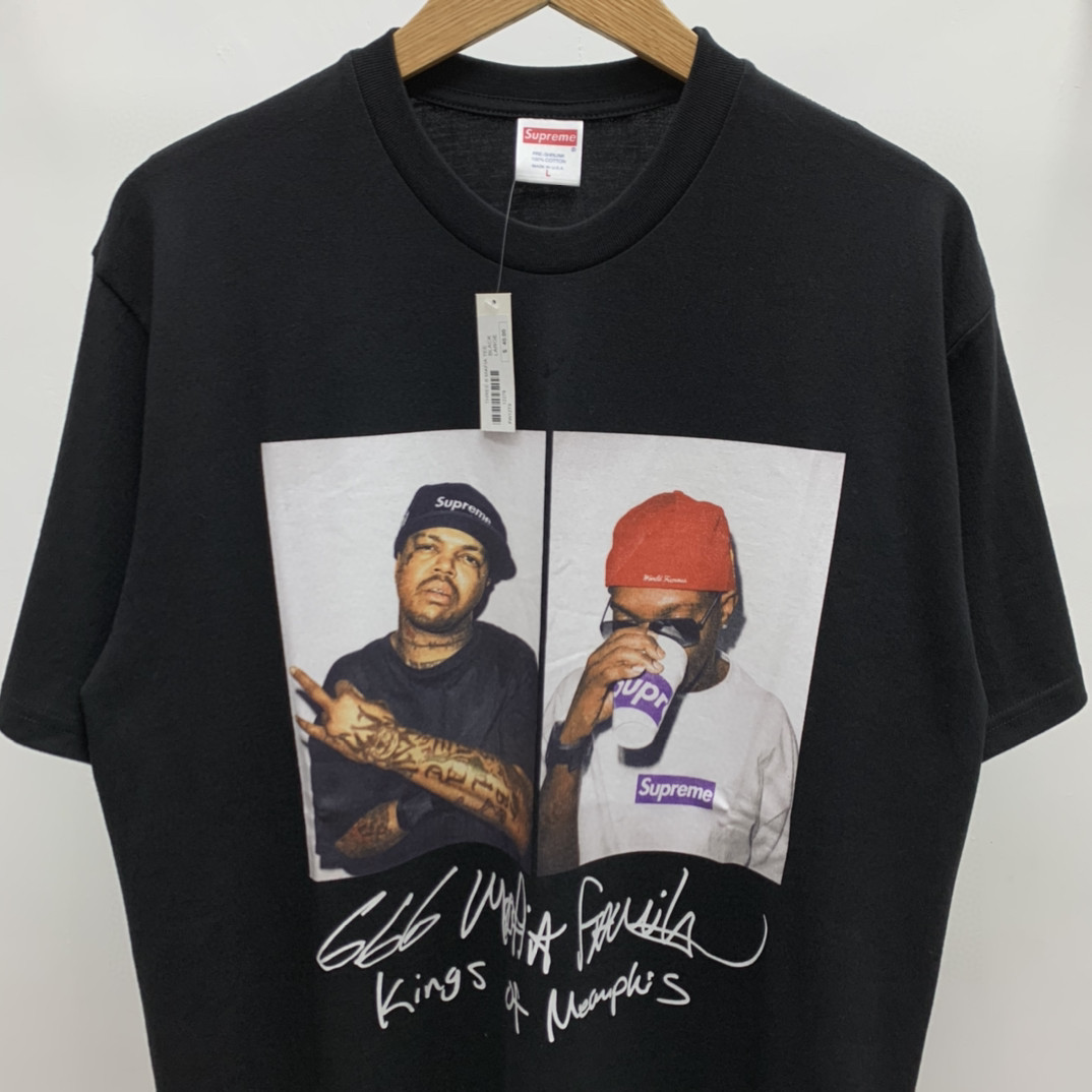 Supreme 12AW 666黑手党人物Photo 666 MAFIA TEE 黑色 圆领 短袖 T 恤 夏款 男女同款 