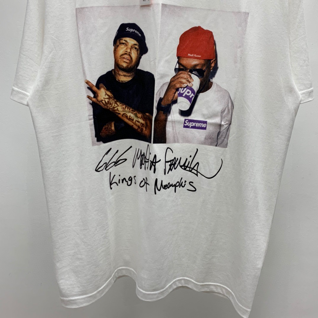 Supreme 12AW 666黑手党人物Photo 666 MAFIA TEE 白色 圆领 短袖 T 恤 夏款 男女同款 