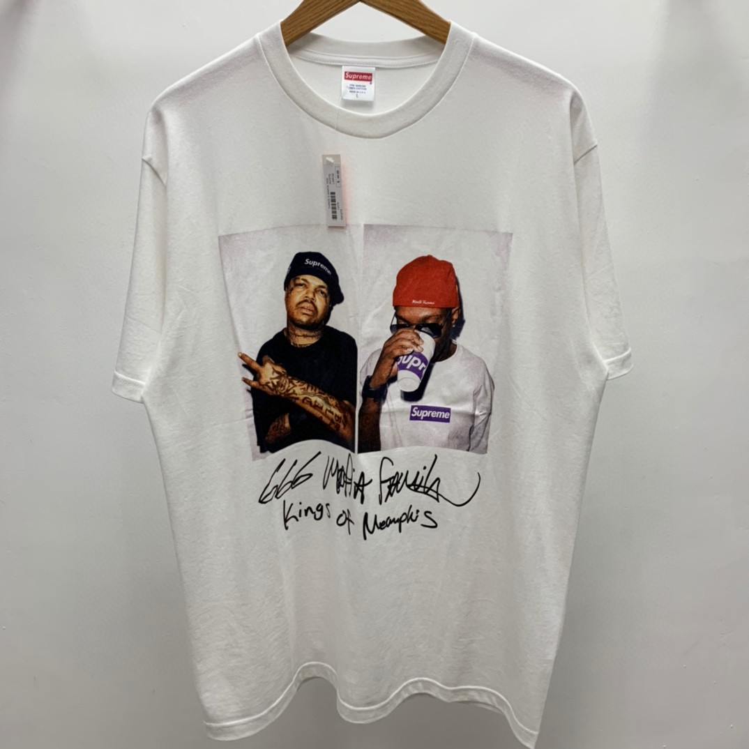Supreme 12AW 666黑手党人物Photo 666 MAFIA TEE 白色 圆领 短袖 T 恤 夏款 男女同款 