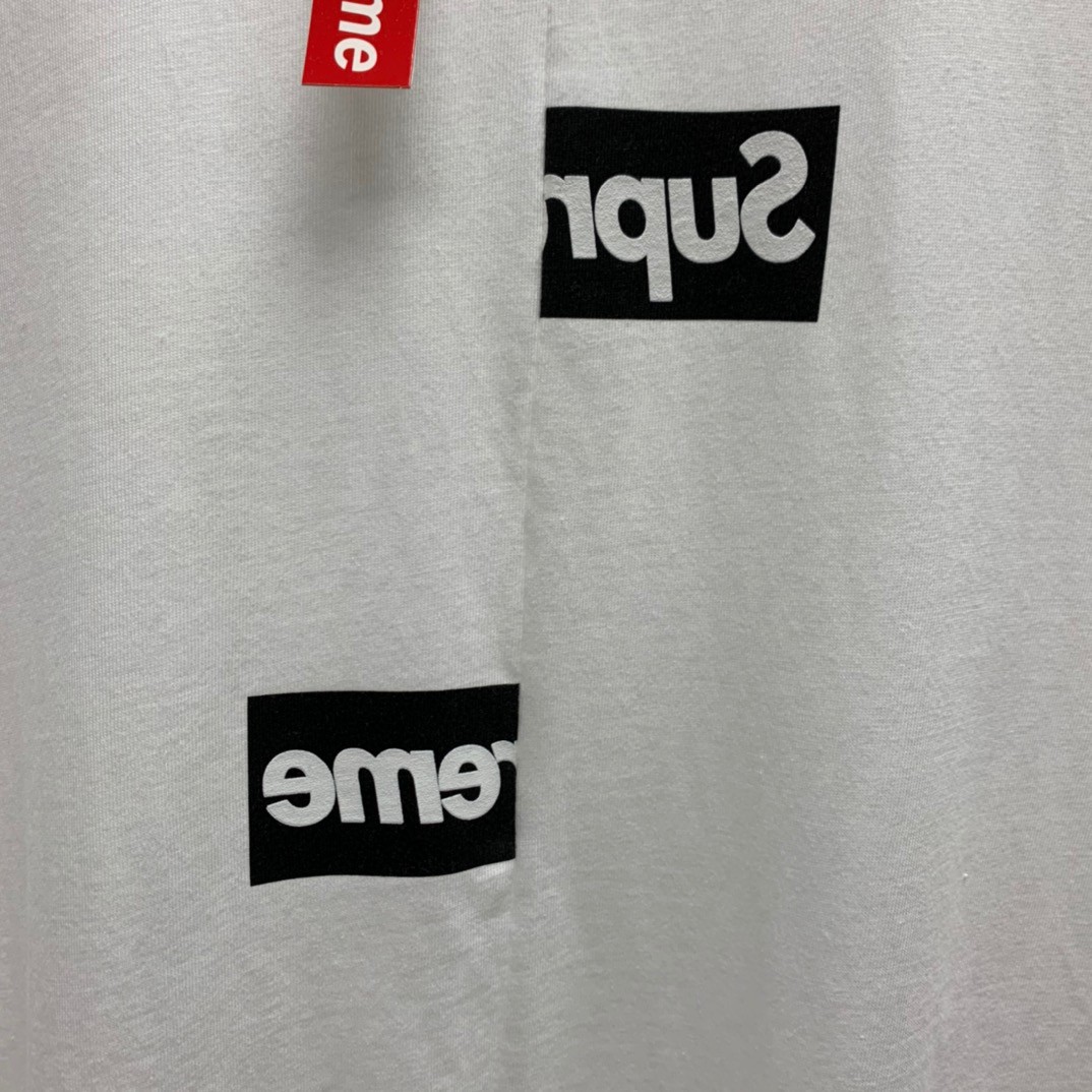 Supreme FW18 Comme des Garcons HIRT Split Box Logo Tee 联名款错位拼接 Logo 白色 圆领 短袖 T 恤 夏款  男女同款 SUP-FW18-399