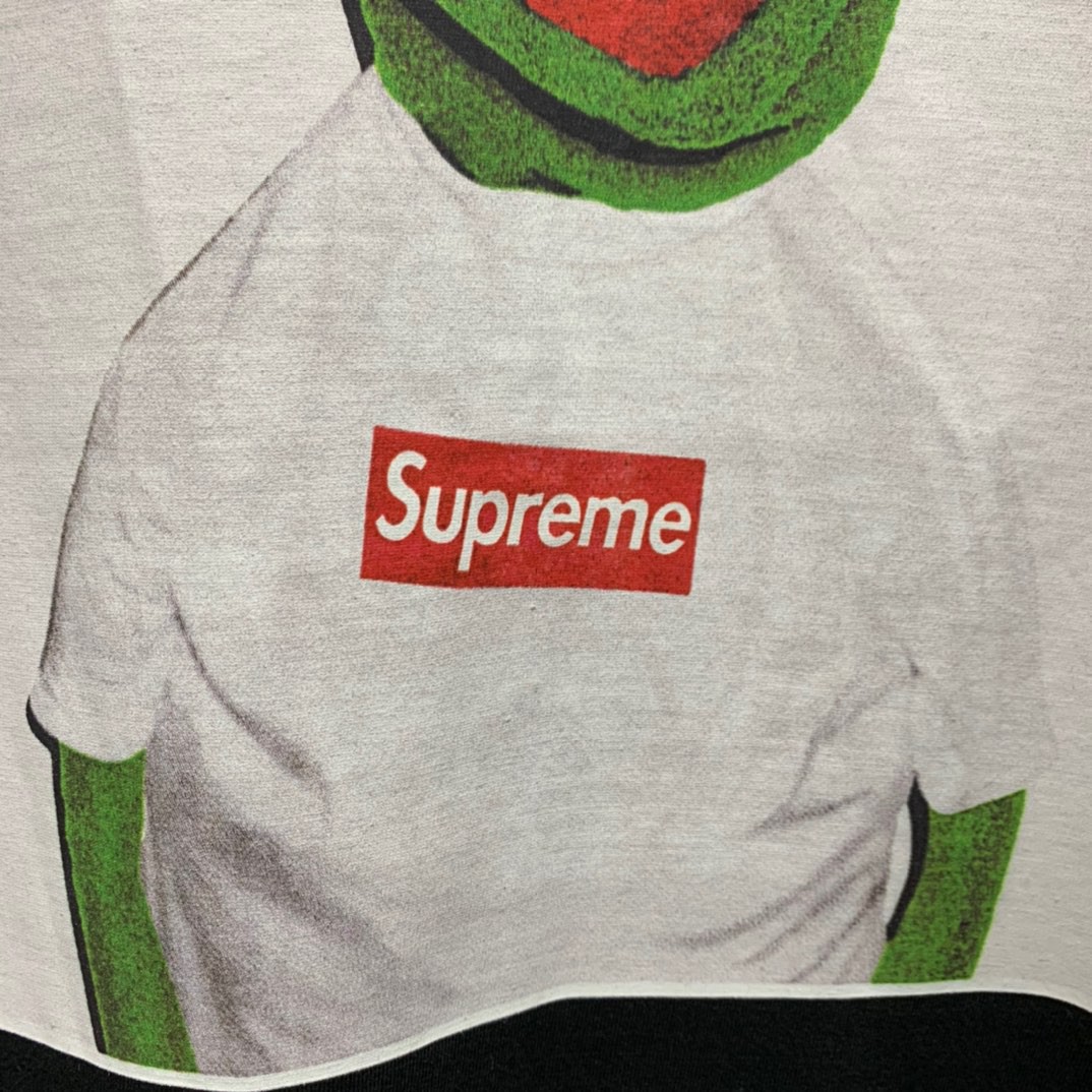 Supreme 08ss KERMIT 科密特青蛙 TEE 黑色 圆领 短袖 T 恤 夏款  男女同款 