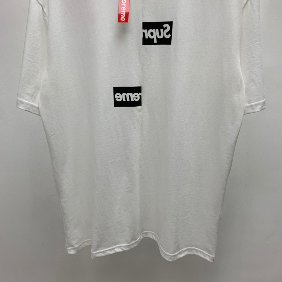 Supreme FW18 Comme des Garcons HIRT Split Box Logo Tee 联名款错位拼接 Logo 白色 圆领 短袖 T 恤 夏款  男女同款 SUP-FW18-399