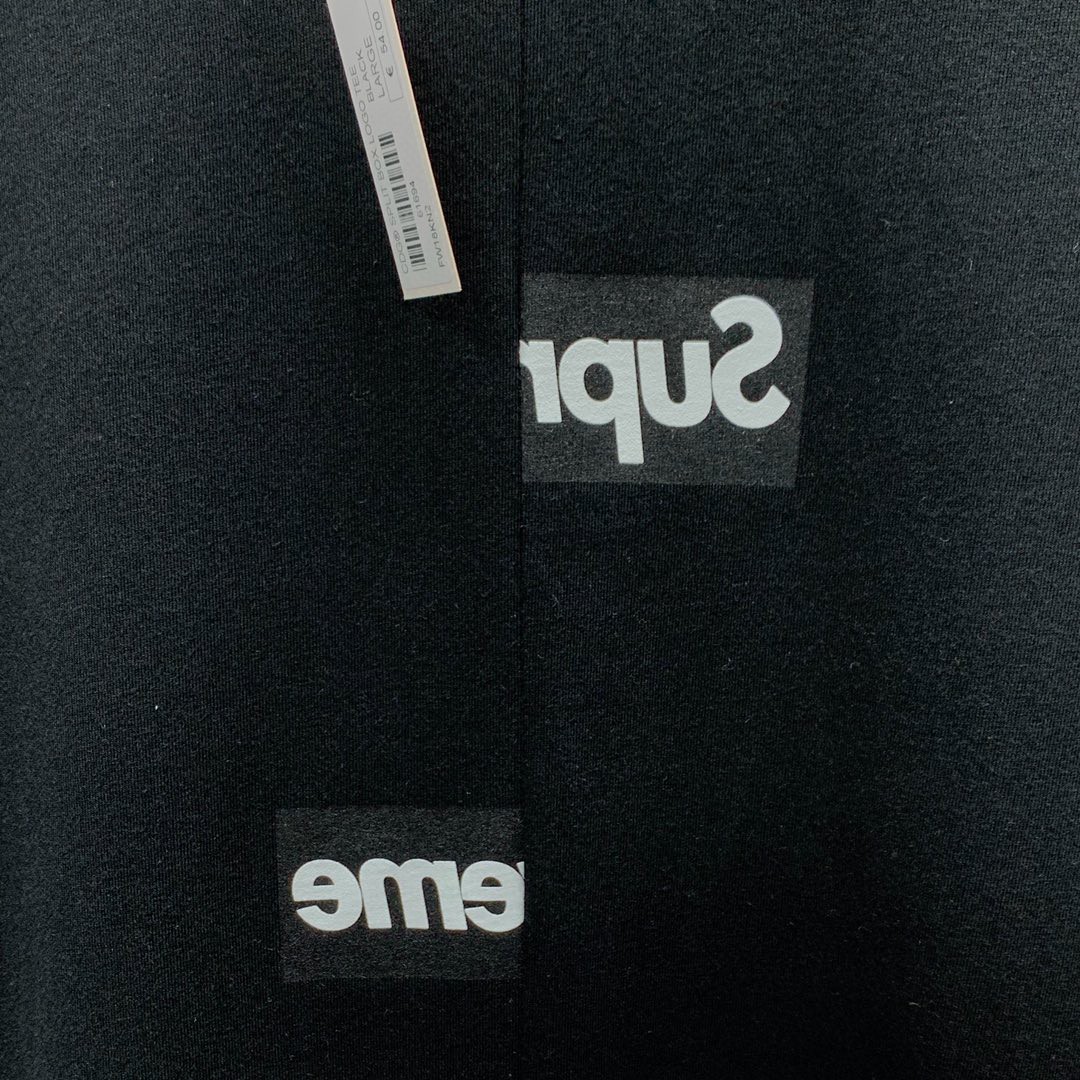 Supreme FW18 Comme des Garcons HIRT Split Box Logo Tee 联名款错位拼接 Logo 黑色 圆领 短袖 T 恤 夏款  男女同款 SUP-FW18-401