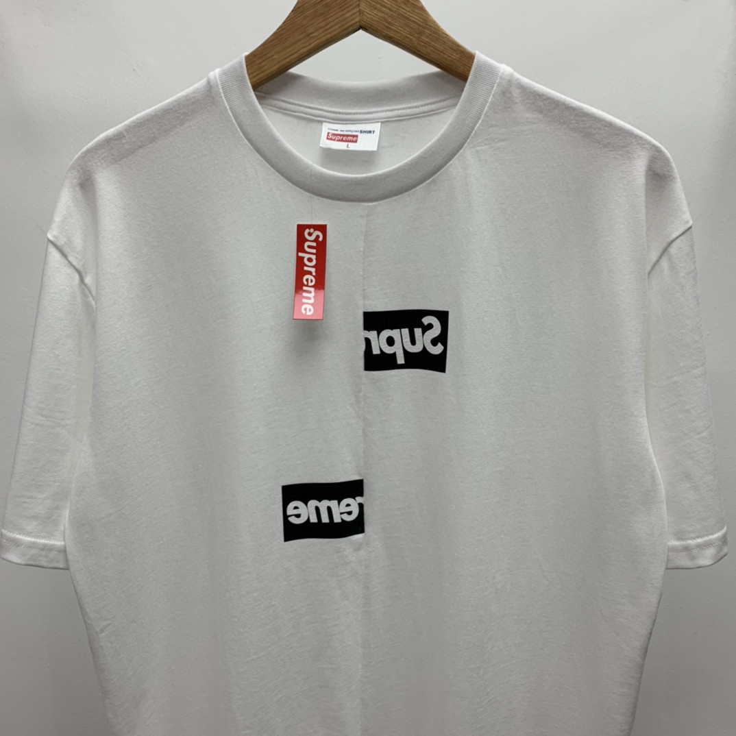Supreme FW18 Comme des Garcons HIRT Split Box Logo Tee 联名款错位拼接 Logo 白色 圆领 短袖 T 恤 夏款  男女同款 SUP-FW18-399