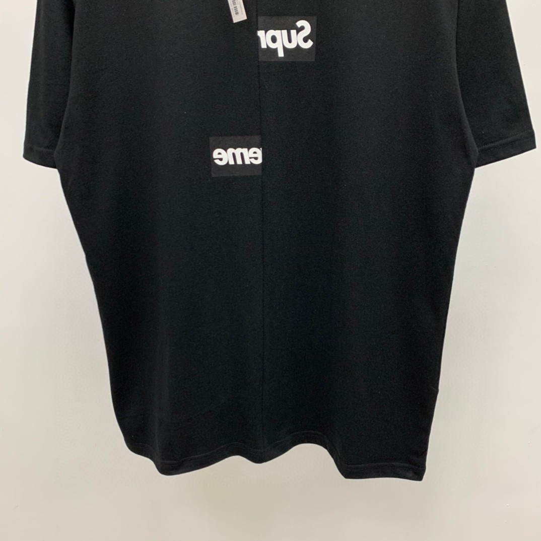 Supreme FW18 Comme des Garcons HIRT Split Box Logo Tee 联名款错位拼接 Logo 黑色 圆领 短袖 T 恤 夏款  男女同款 SUP-FW18-401