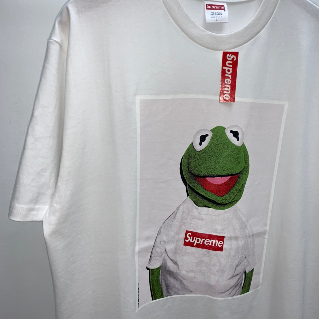 Supreme 08ss KERMIT 科密特青蛙 TEE 白色 圆领 短袖 T 恤 夏款  男女同款 
