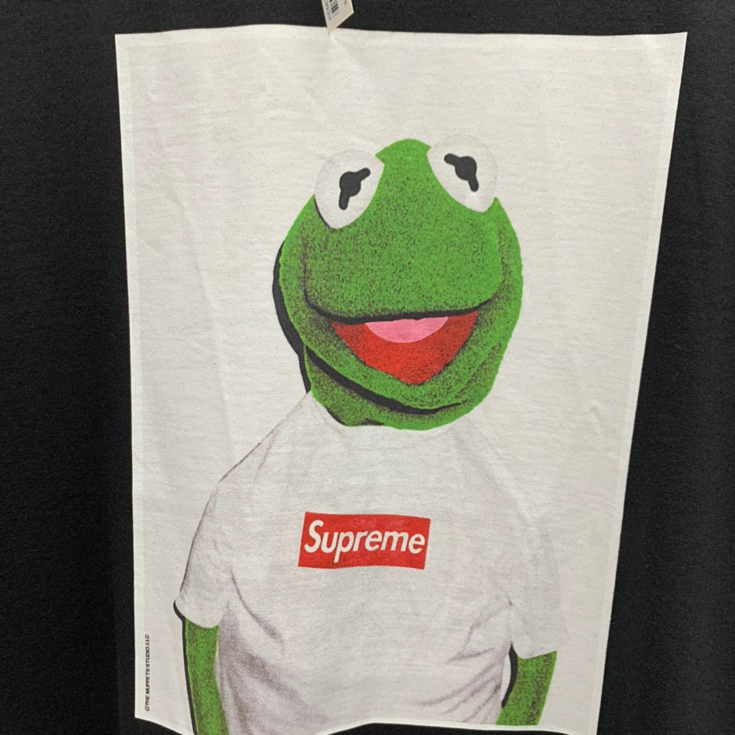 Supreme 08ss KERMIT 科密特青蛙 TEE 黑色 圆领 短袖 T 恤 夏款  男女同款 