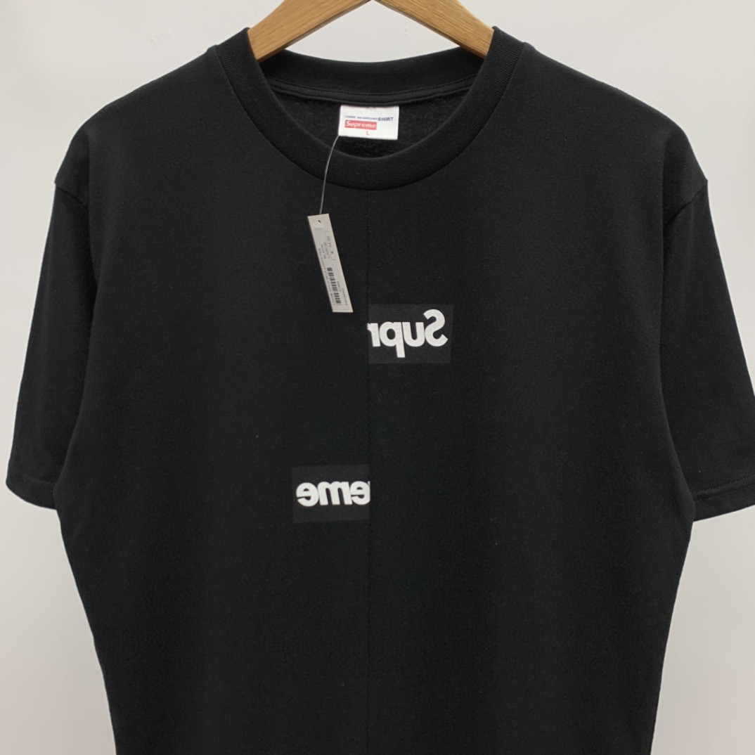 Supreme FW18 Comme des Garcons HIRT Split Box Logo Tee 联名款错位拼接 Logo 黑色 圆领 短袖 T 恤 夏款  男女同款 SUP-FW18-401