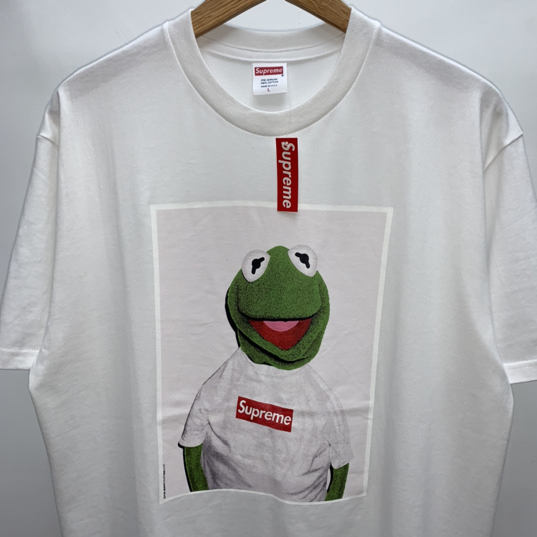 Supreme 08ss KERMIT 科密特青蛙 TEE 白色 圆领 短袖 T 恤 夏款  男女同款 