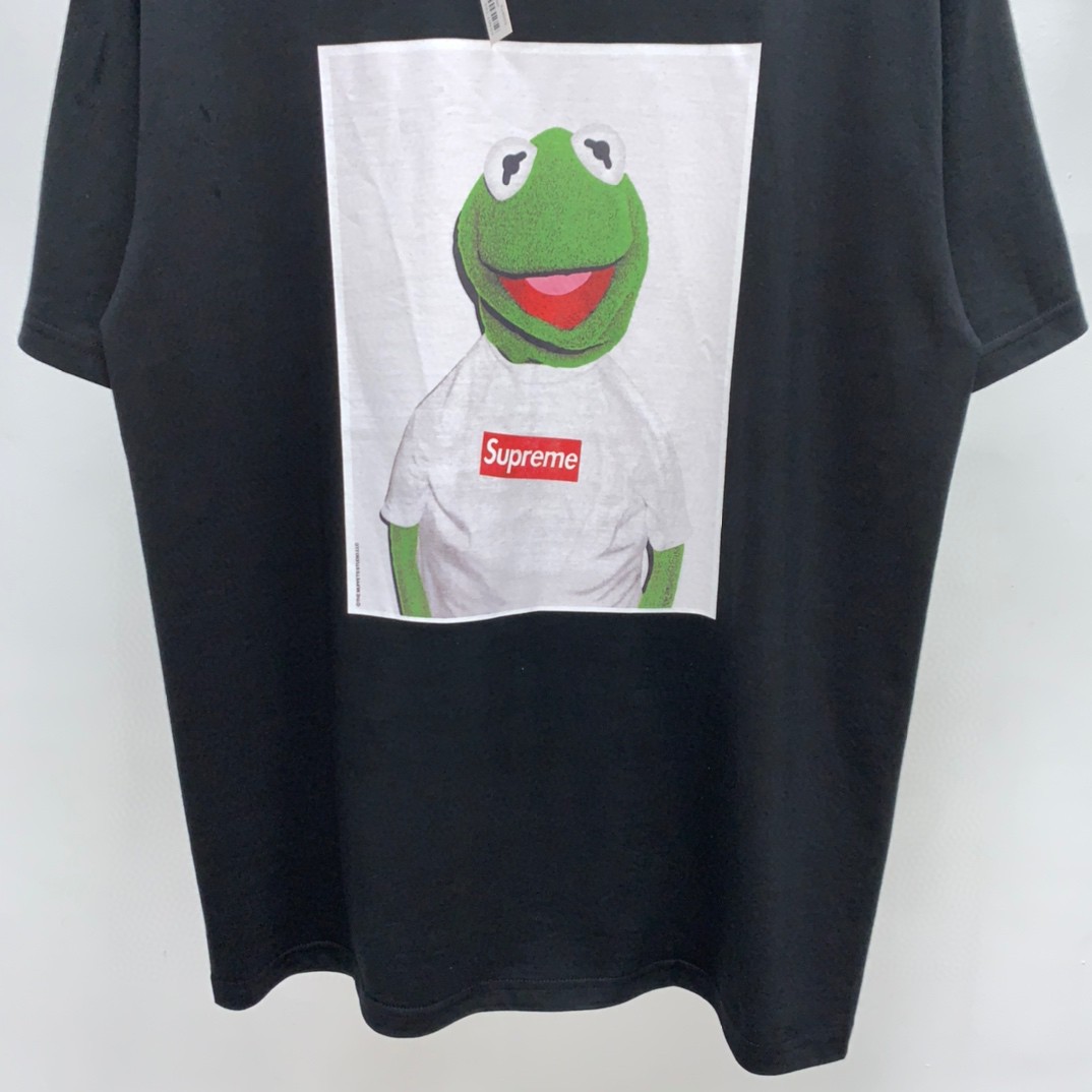 Supreme 08ss KERMIT 科密特青蛙 TEE 黑色 圆领 短袖 T 恤 夏款  男女同款 
