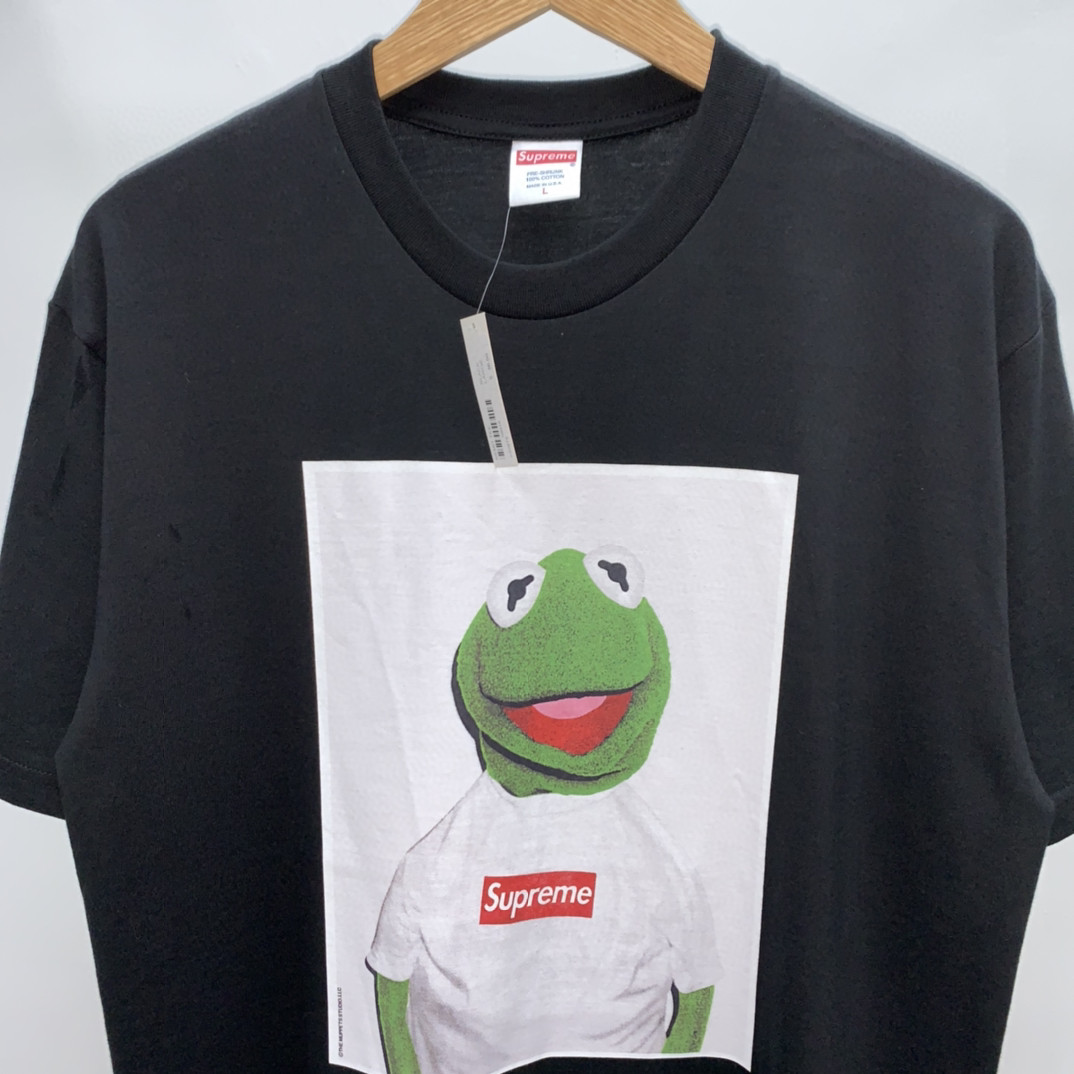 Supreme 08ss KERMIT 科密特青蛙 TEE 黑色 圆领 短袖 T 恤 夏款  男女同款 