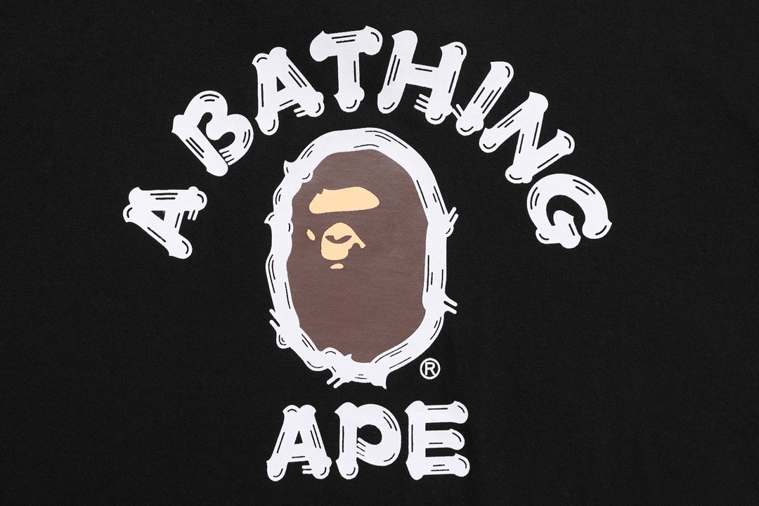 A BATHING APE BAPE 猿人头 字母印花 黑色 白色 圆领 T恤 短袖 夏款 男女同款 