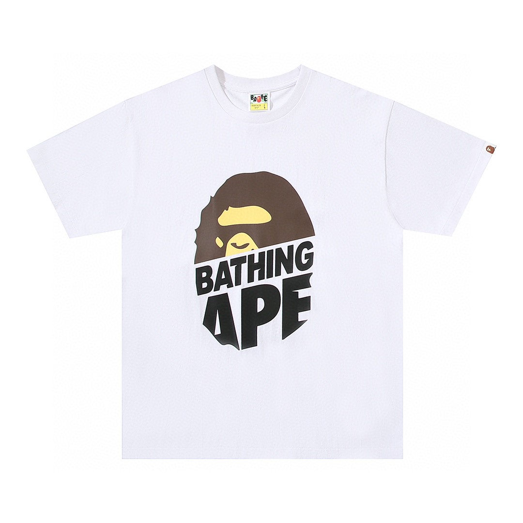 A BATHING APE BAPE 猿人头 字母logo印花 黑色 白色 圆领 T恤 短袖 夏款 男女同款 
