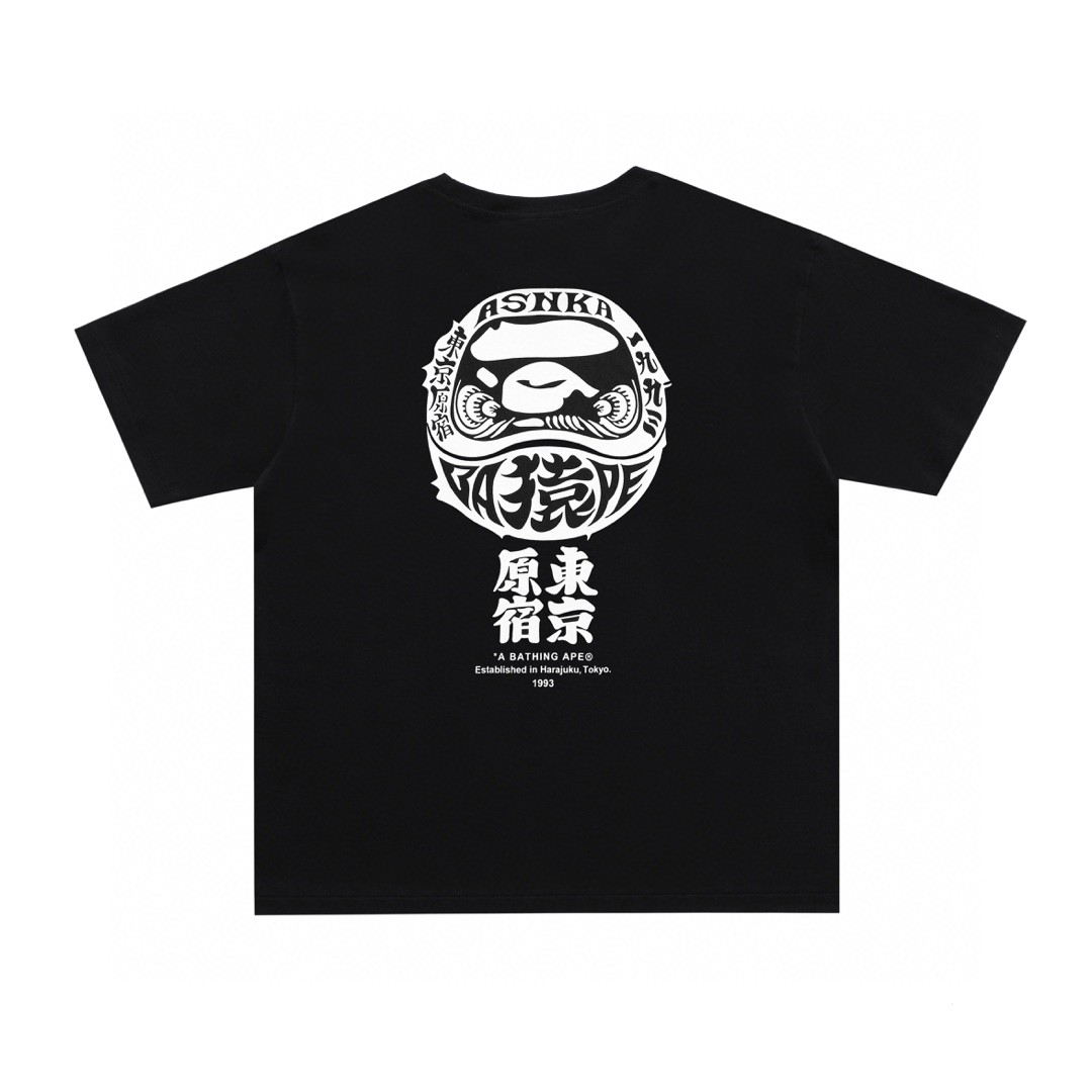 A BATHING APE BAPE 猿人头 字母印花 日系达摩图案 黑色 白色 圆领 T恤 短袖 夏款 男女同款 0ZXTEM110063G