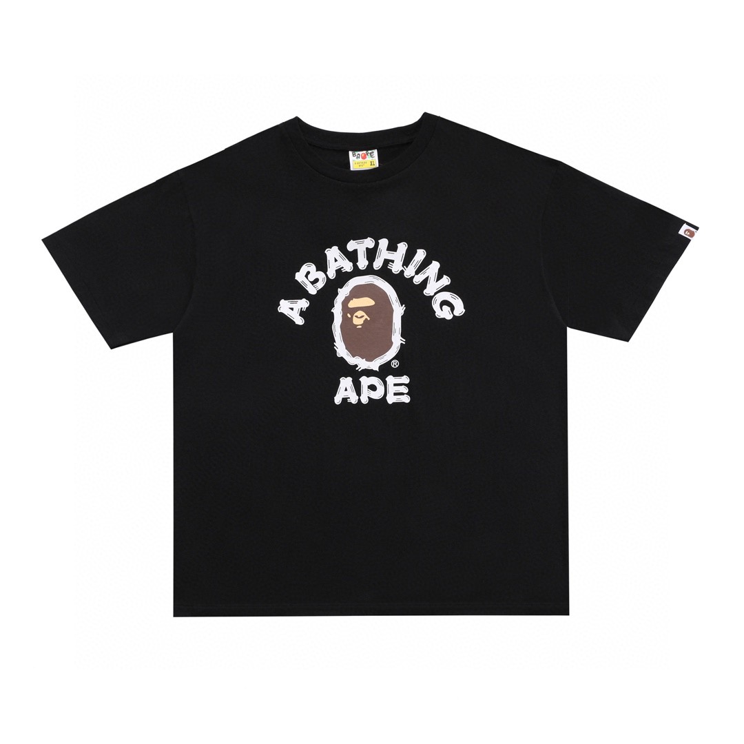 A BATHING APE BAPE 猿人头 字母印花 黑色 白色 圆领 T恤 短袖 夏款 男女同款 