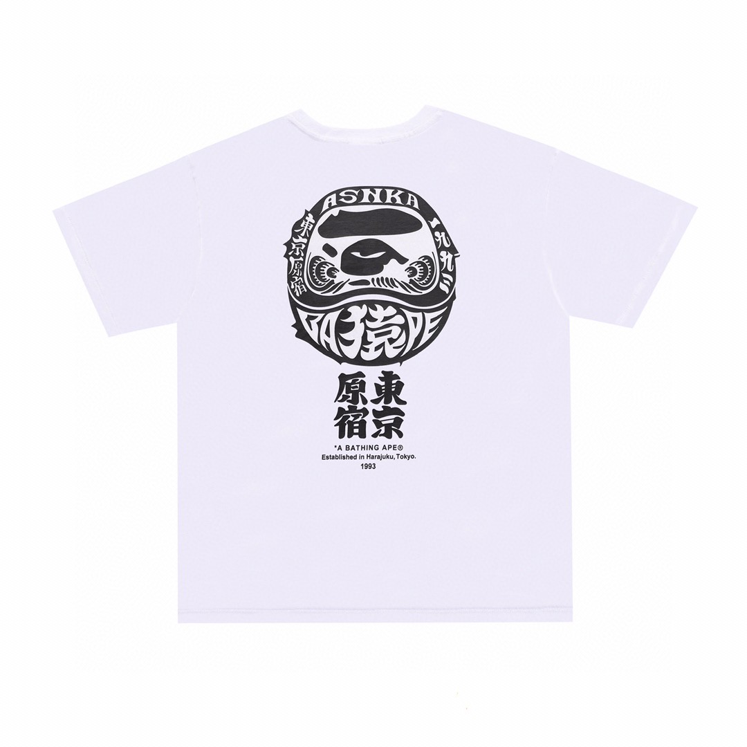 A BATHING APE BAPE 猿人头 字母印花 日系达摩图案 黑色 白色 圆领 T恤 短袖 夏款 男女同款 0ZXTEM110063G