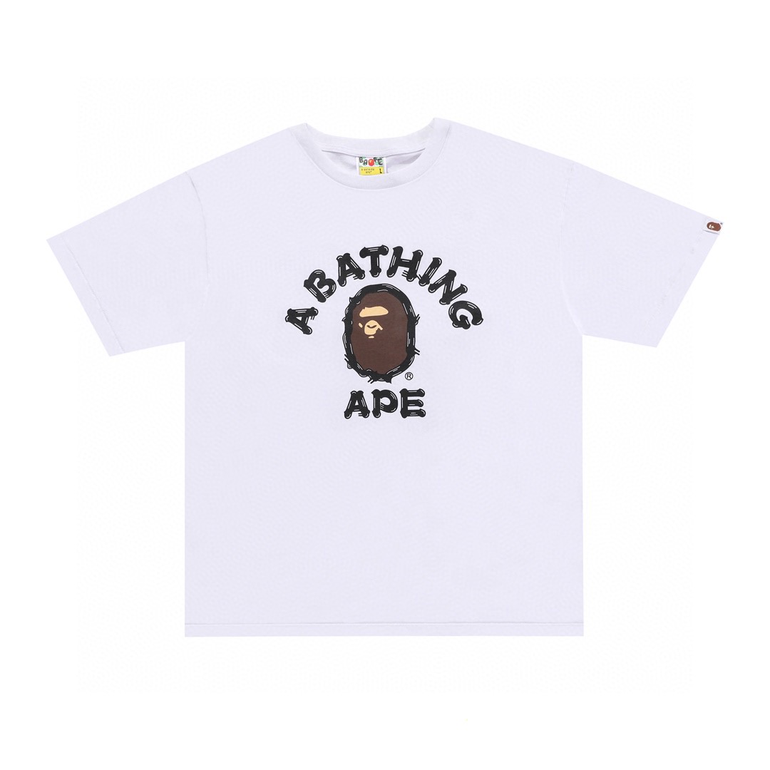 A BATHING APE BAPE 猿人头 字母印花 黑色 白色 圆领 T恤 短袖 夏款 男女同款 
