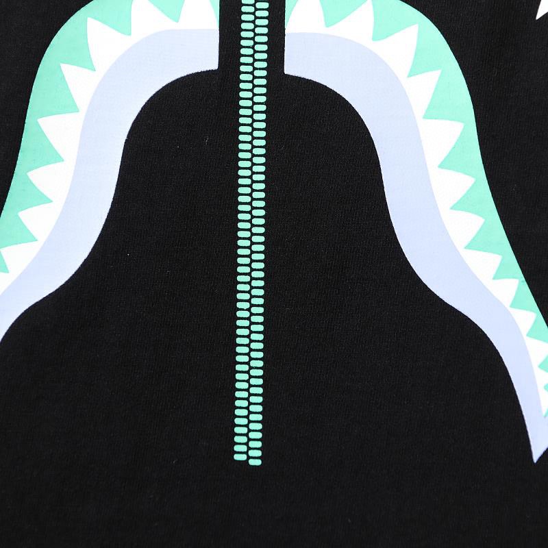 BAPE 鲨鱼拉链印花图案 白色 黑色 圆领 T恤 短袖 夏款 男女同款 