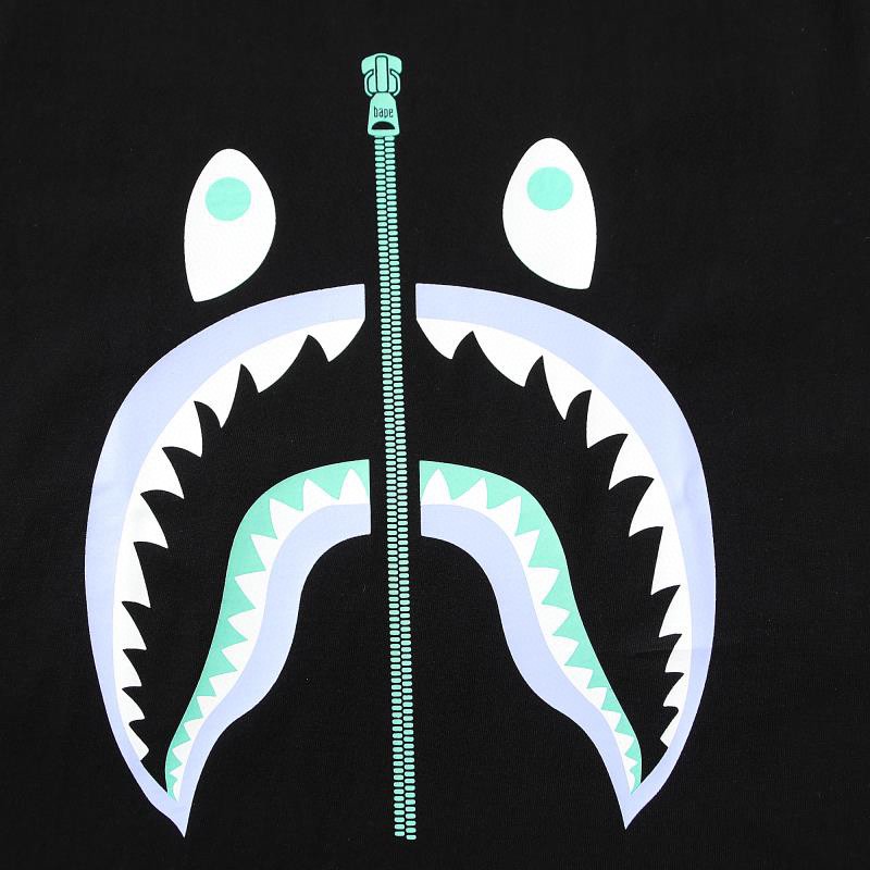 BAPE 鲨鱼拉链印花图案 白色 黑色 圆领 T恤 短袖 夏款 男女同款 