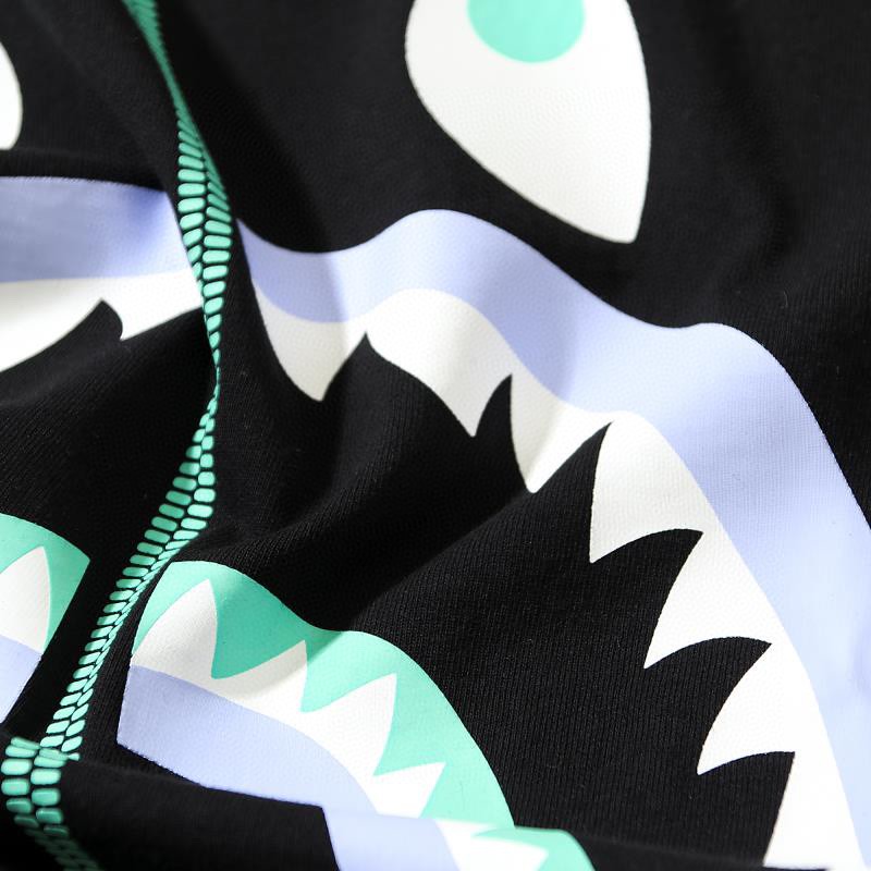 BAPE 鲨鱼拉链印花图案 白色 黑色 圆领 T恤 短袖 夏款 男女同款 