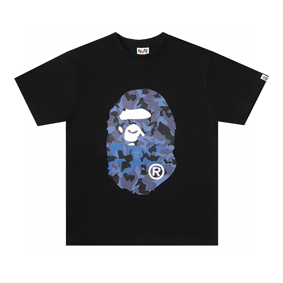 A BATHING APE BAPE 字母沙漠迷彩猿人头 印花 白蓝色 黑蓝色 白棕色 黑棕色 圆领 T恤 短袖 夏款 男女同款 0ZXTEM110050I