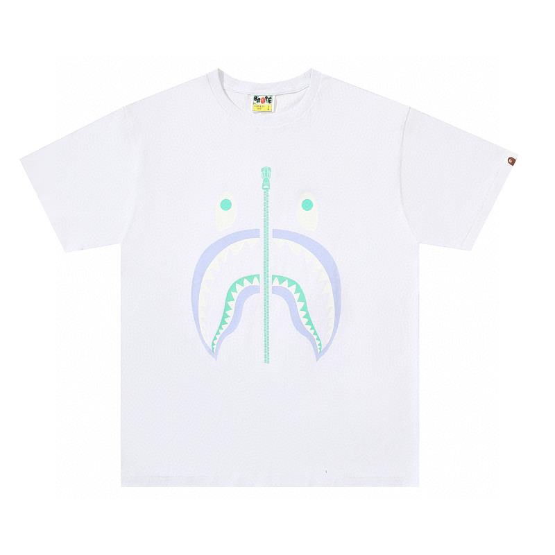 BAPE 鲨鱼拉链印花图案 白色 黑色 圆领 T恤 短袖 夏款 男女同款 