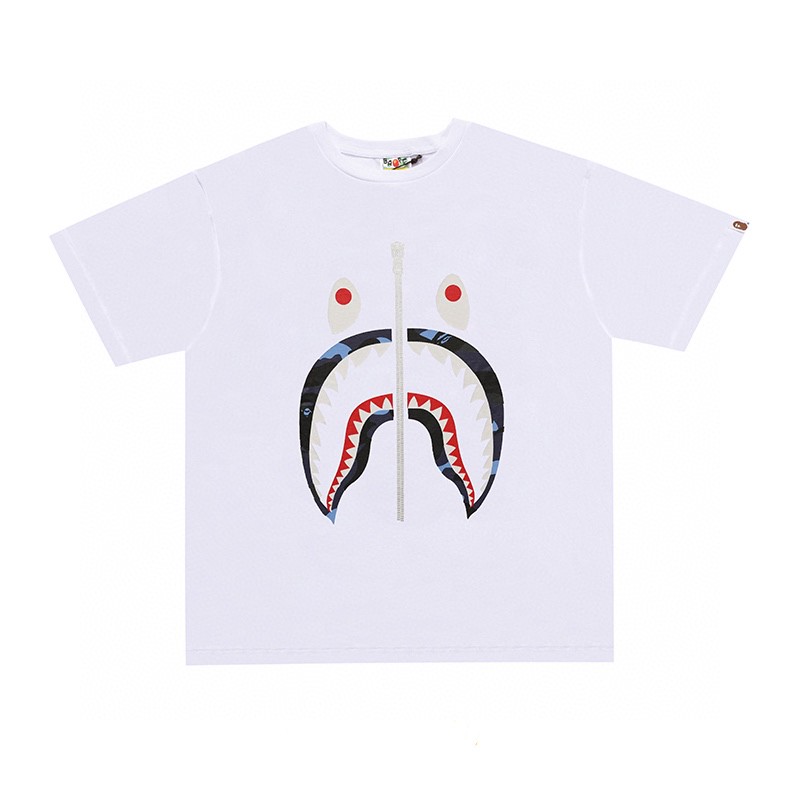 BAPE Sand Camo Shark Tee 沙漠迷彩鲨鱼拉链印花 黑蓝色 黑棕色 白蓝色 白棕色 圆领 T恤 短袖 夏款 男女同款 1I30-110-051