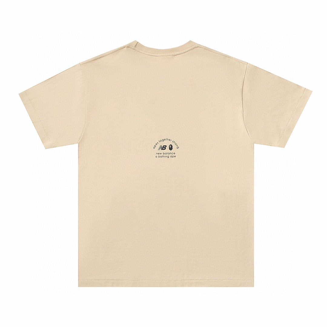 New Balance Bape 联名款 Logo 印花 白色 黑色 杏色 绿色 圆领 短袖 夏款 男女同款 BATE2000-GRX