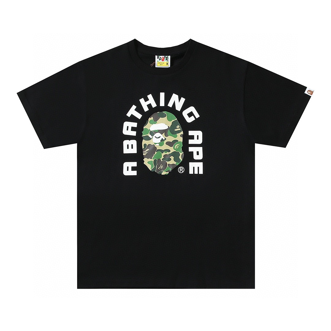 BAPE 字母迷彩猿人头 印花 白色 黑色 圆领 T恤 短袖 夏款 男女同款 0ZXTEM110006H