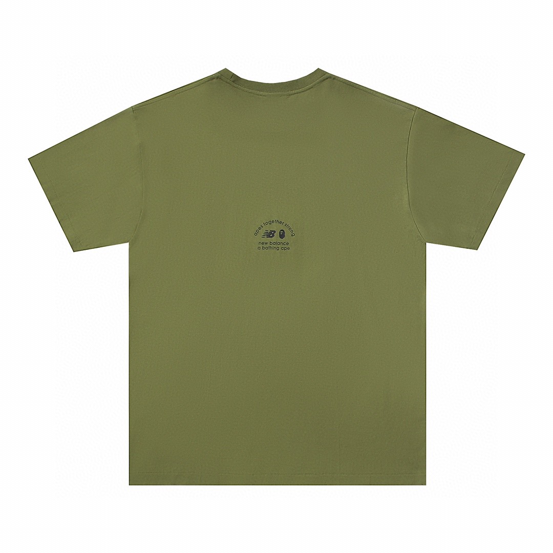 New Balance Bape 联名款 Logo 印花 白色 黑色 杏色 绿色 圆领 短袖 夏款 男女同款 BATE2000-GRX