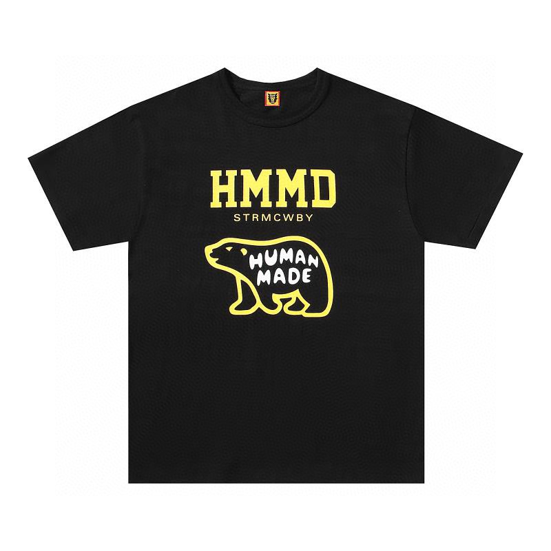 HUMAN MADE  SS22 黑色 白色 字母北极熊印花 圆领 短袖T 恤 男女同款 HM21TE002
