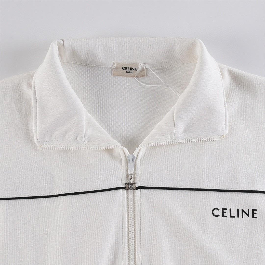 CELINE 赛琳 胸口微标logo拉链卫衣 白色 宽松 长袖 外套 男女同款 