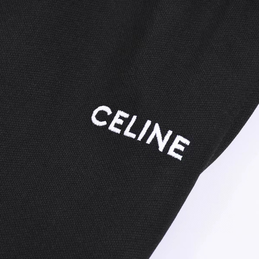 CELINE FW21 赛琳 刺绣字母平纹 卫裤 黑色 休闲裤 运动裤 长裤 男女同款